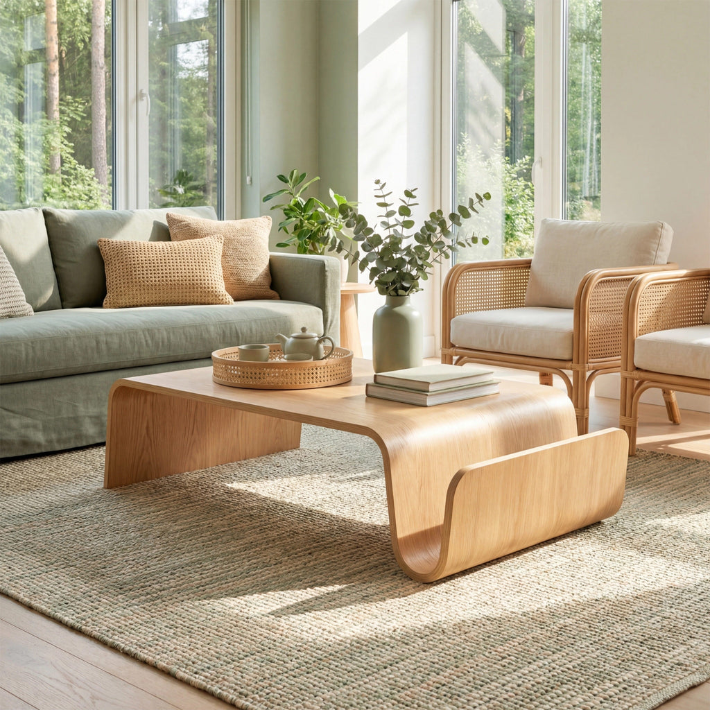 Curved Wood Veneer Coffee Table