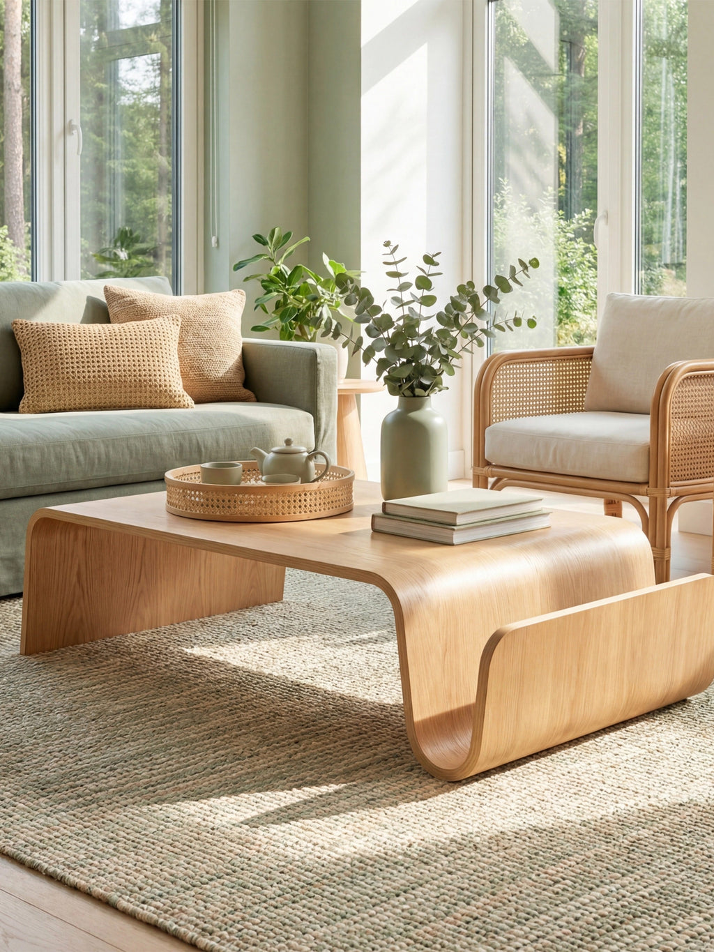 Curved Wood Veneer Coffee Table