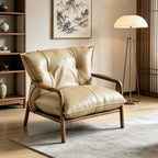 Modern Solid Ash Wood Eco-Leather Lounge Chair
