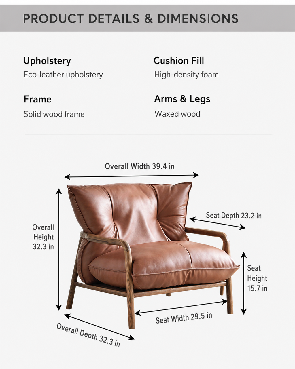 Modern Solid Ash Wood Eco-Leather Lounge Chair