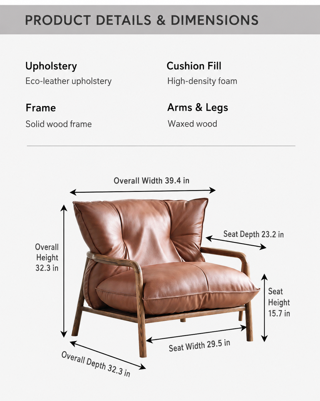 Modern Solid Ash Wood Eco-Leather Lounge Chair