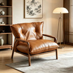Modern Solid Ash Wood Eco-Leather Lounge Chair
