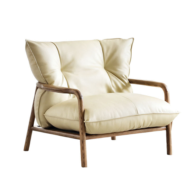 Modern Solid Ash Wood Eco-Leather Lounge Chair