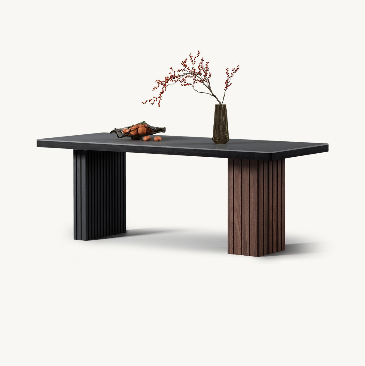 Modern Glass Dining Table with Sculptural Pedestal Bases