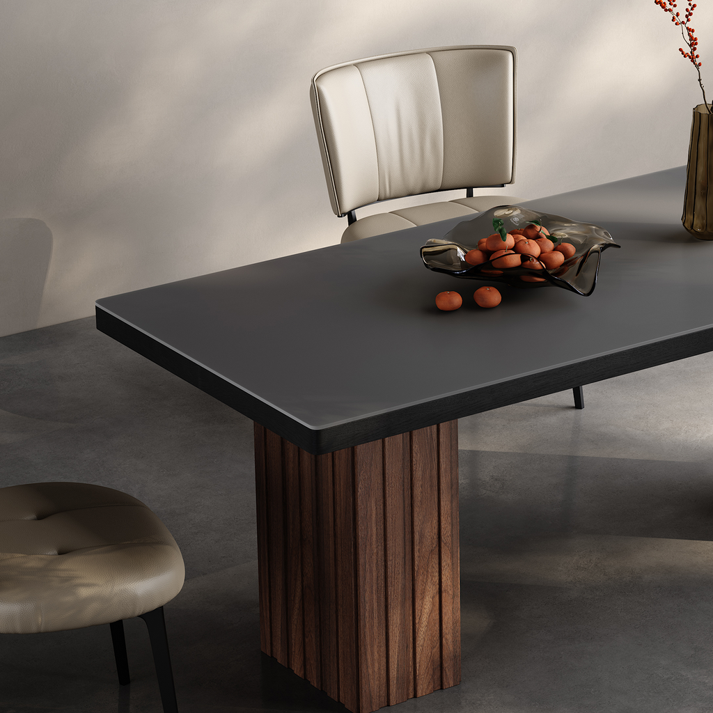 Modern Glass Dining Table with Sculptural Pedestal Bases