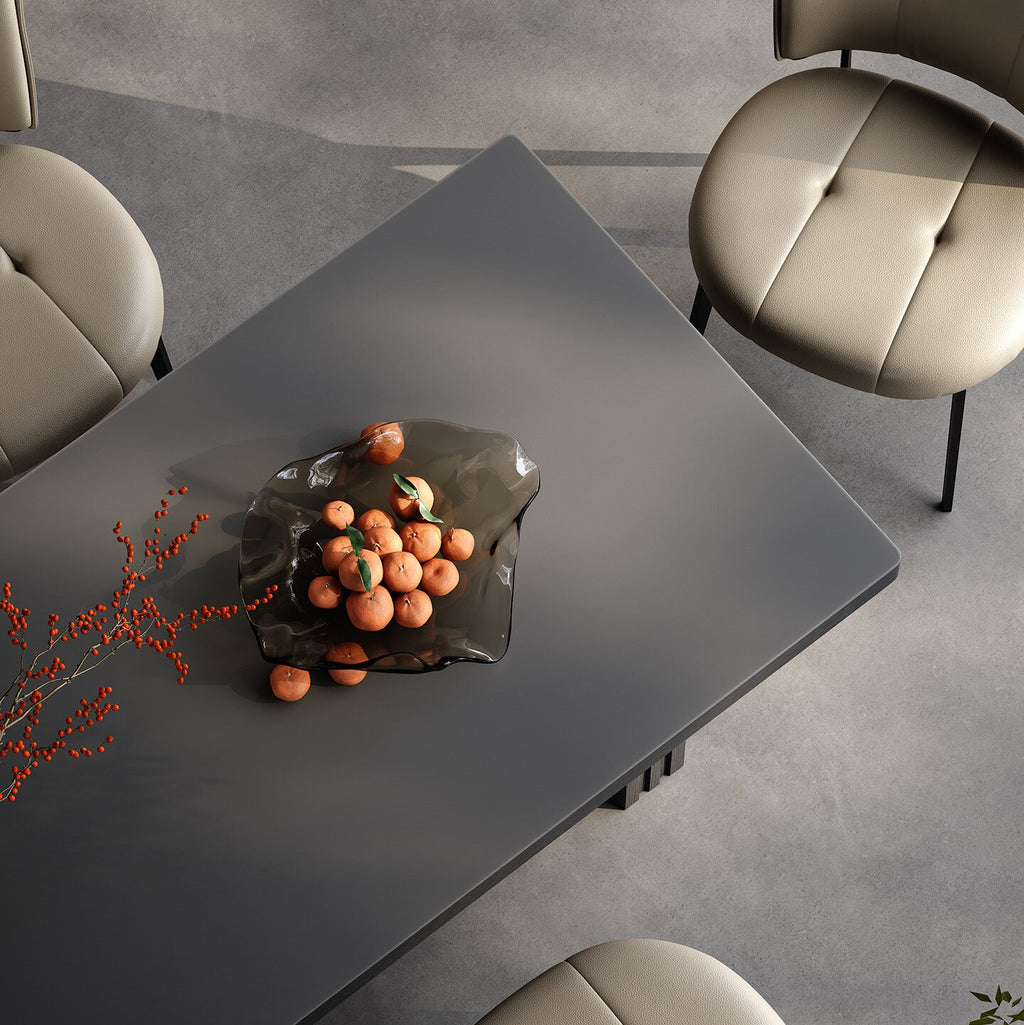 Modern Glass Dining Table with Sculptural Pedestal Bases