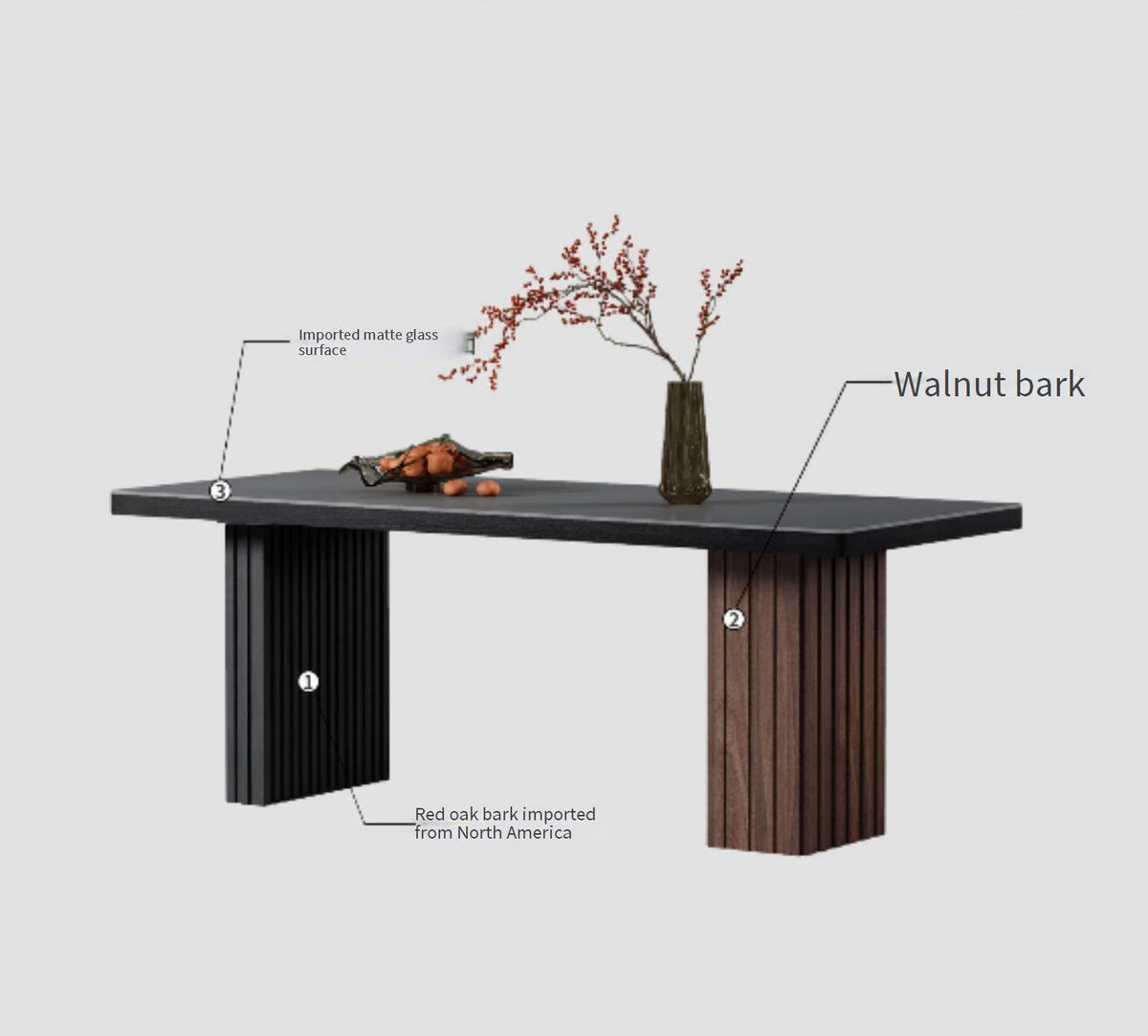Modern Glass Dining Table with Sculptural Pedestal Bases