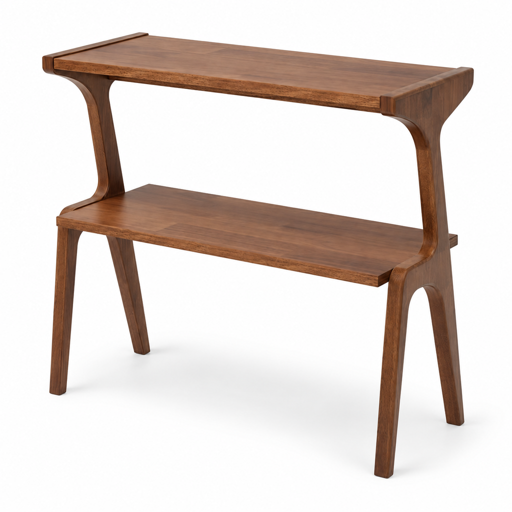Modern Rubber Wood 2-Tier Side Table