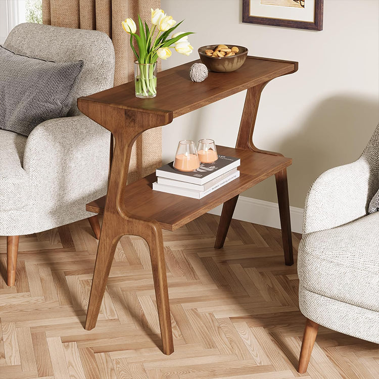 Modern Rubber Wood 2-Tier Side Table