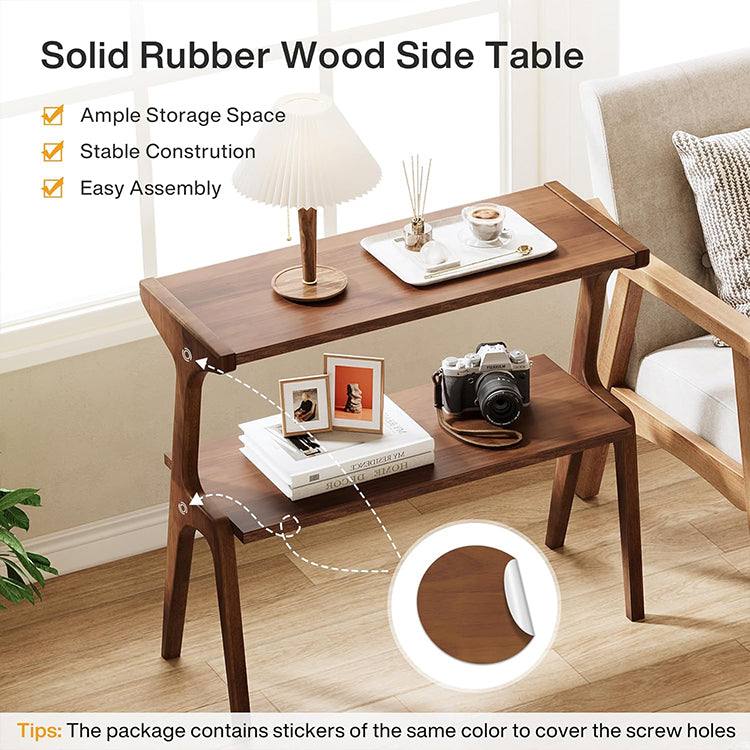 Modern Rubber Wood 2-Tier Side Table