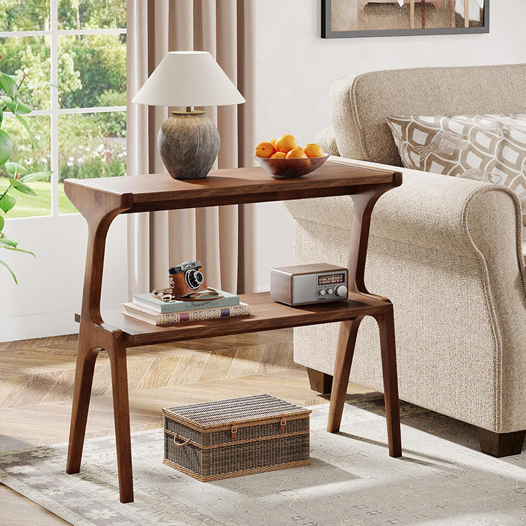Modern Rubber Wood 2-Tier Side Table