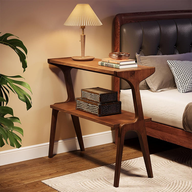 Modern Rubber Wood 2-Tier Side Table