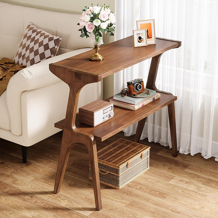 Modern Rubber Wood 2-Tier Side Table